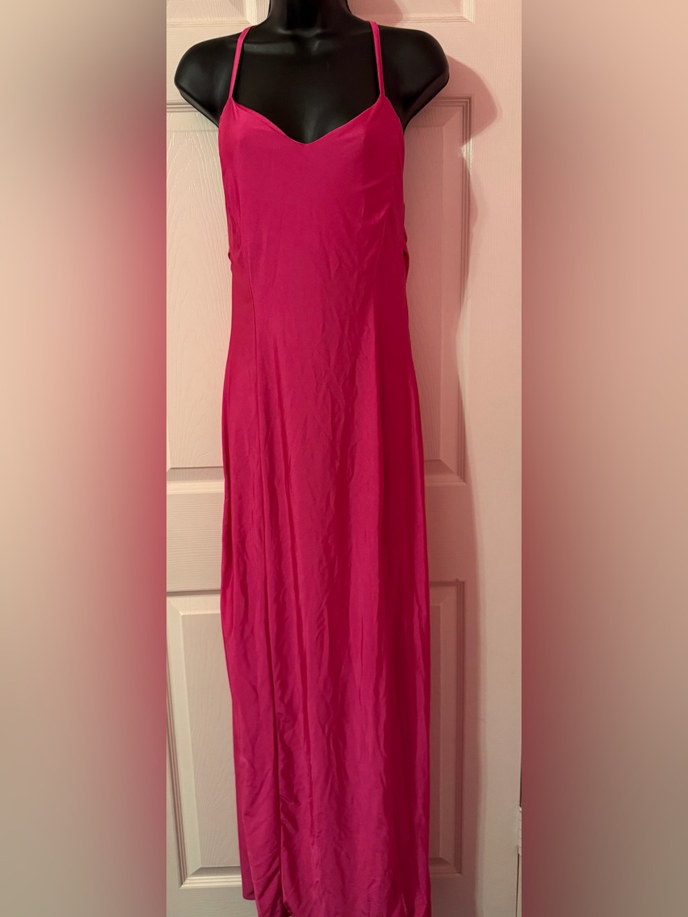 Spaghetti Straps Fuchsia Maxi Satin Dress
